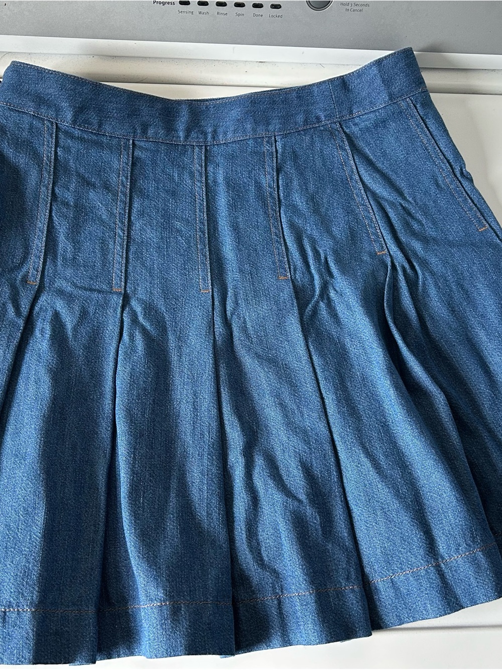 Babaton Blue Pleated Denim Skater Skirt - Picture 2 of 3